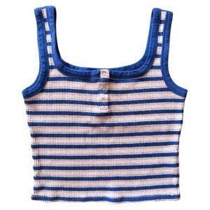 Cotton On | Henley Crop Button Front Tank with Blue Stripes | NWOT
